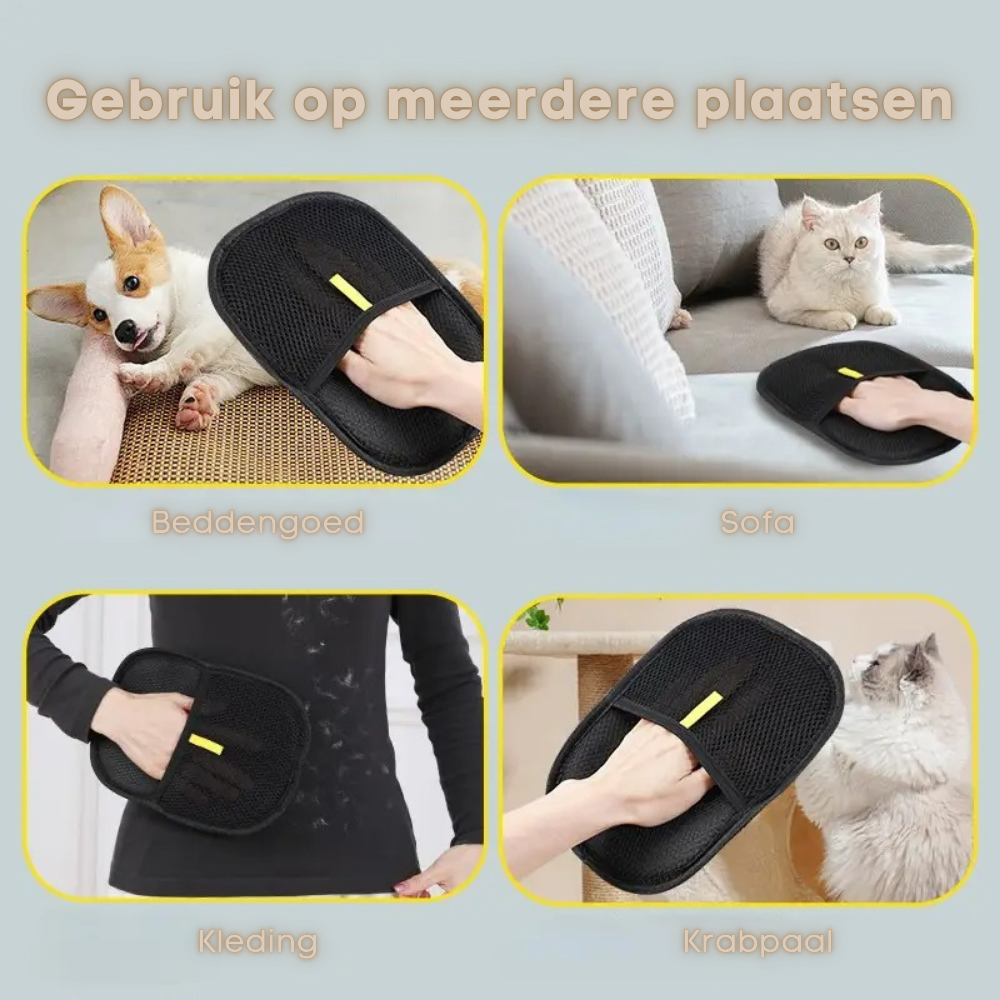 GroomGlove verwijdert kattenharen van bank en meubels