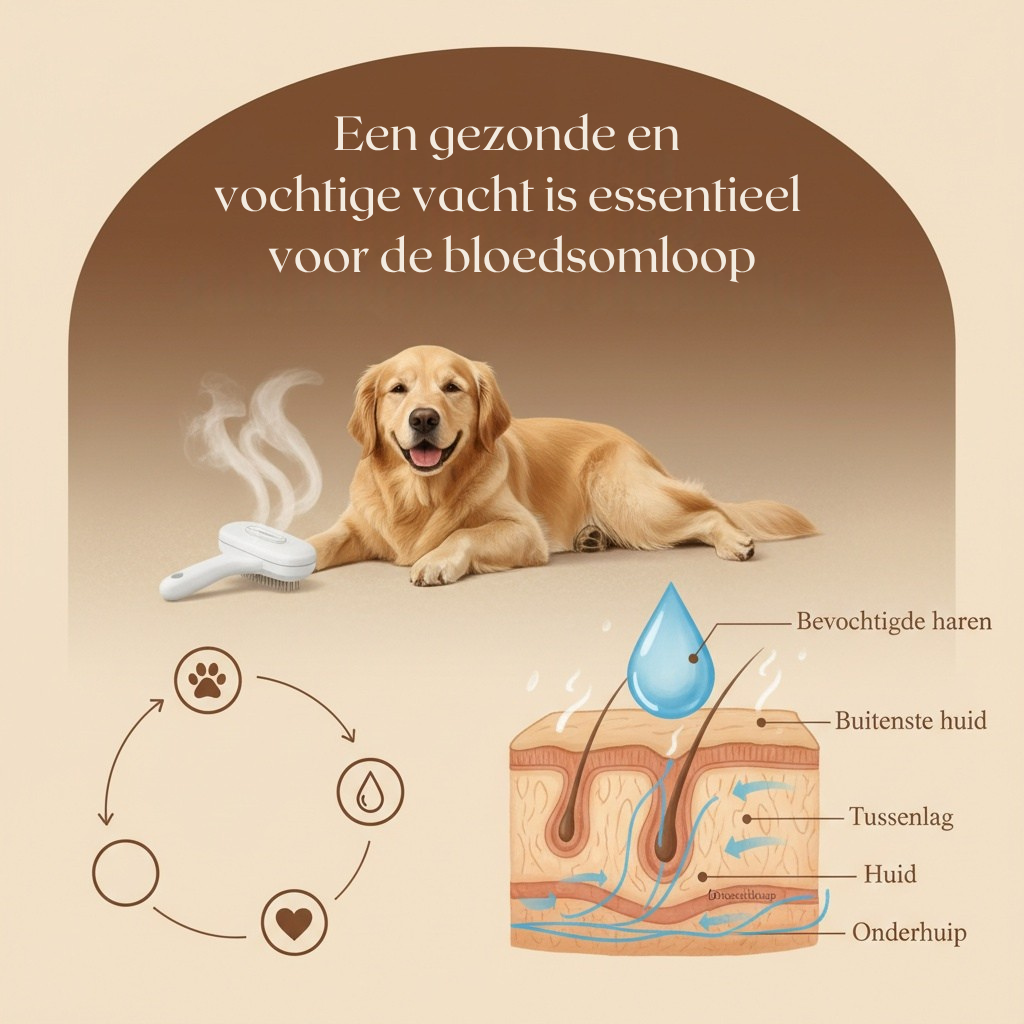 Glanzende gezonde vacht na gebruik stoomborstel