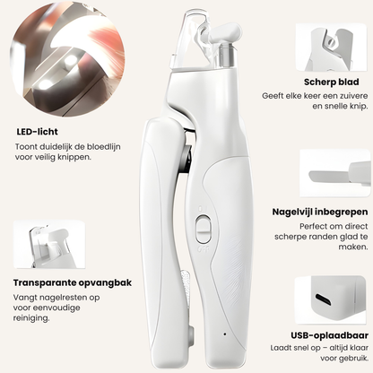 Veilige 2-in-1 Nageltrimmer met Dubbele LED-verlichting – Fluisterstil en Stressvrij voor Huisdieren - 3