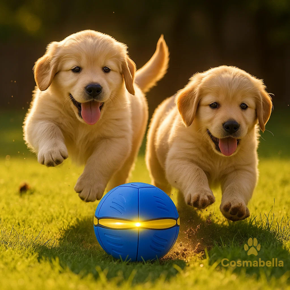 Hond speelt met FlexiPlay LED frisbee in het park