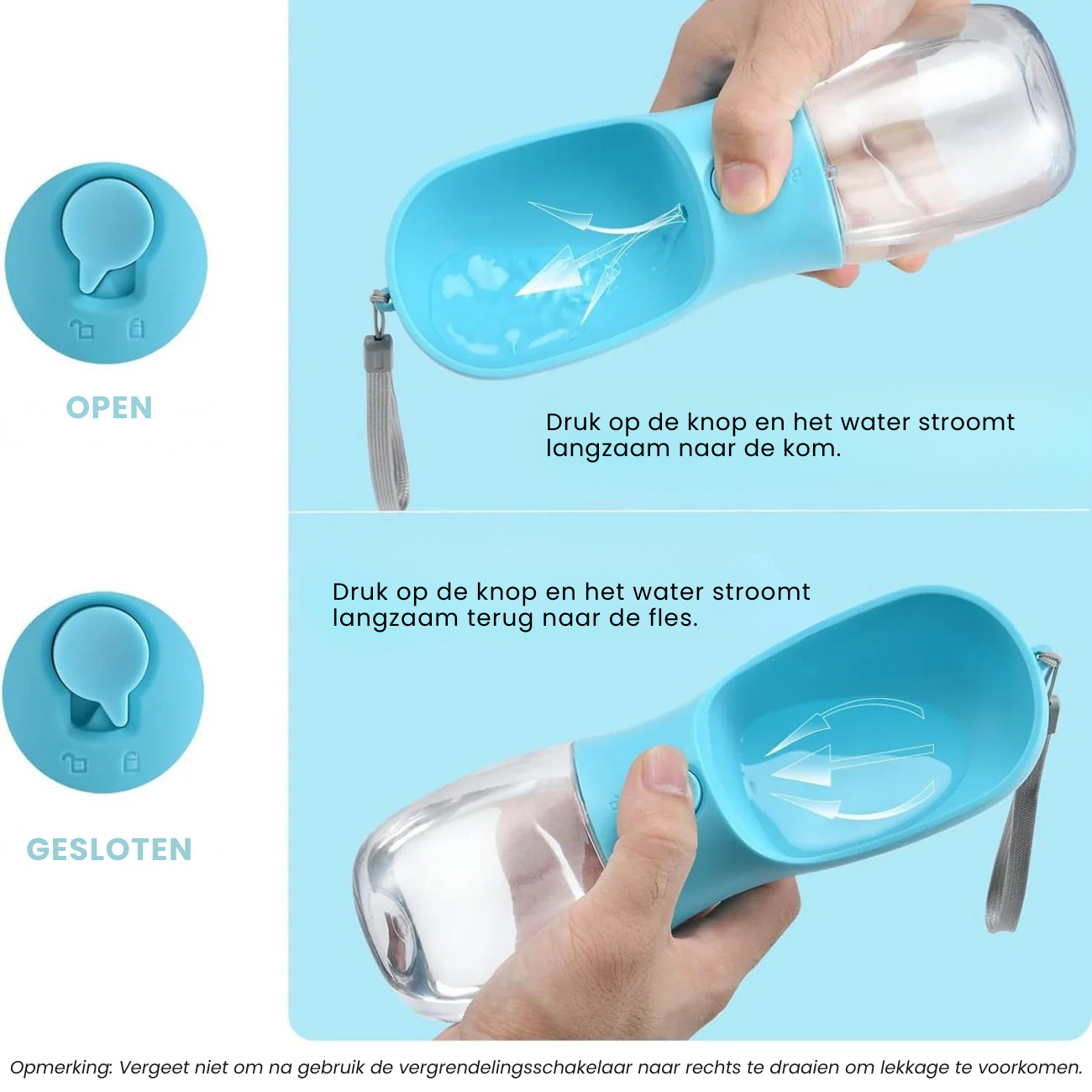 Slimme 3-in-1 Waterfles voor Honden met Snack- en Poepzakjeshouder – Altijd Vers Water en Hygiënisch Onderweg - 6