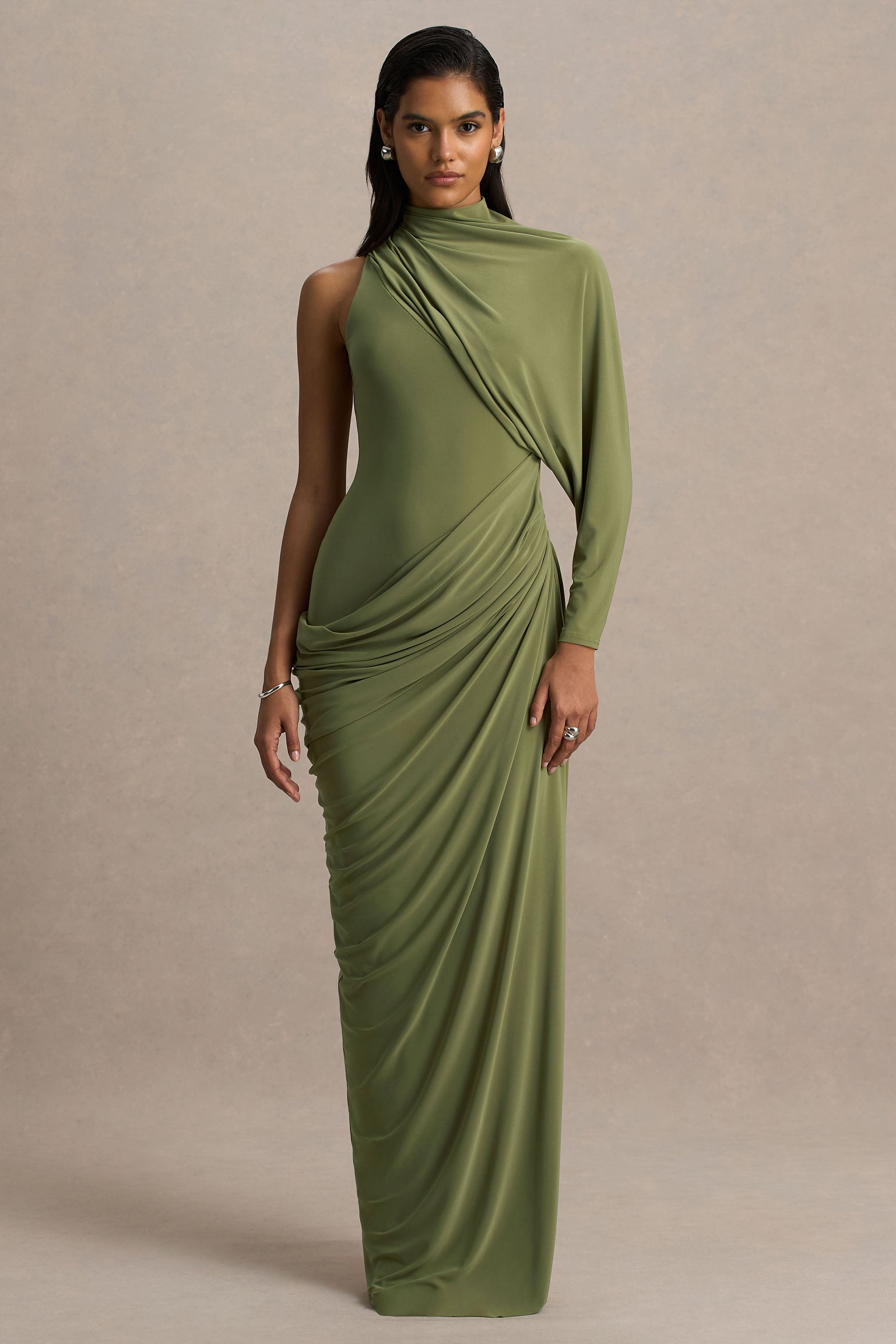 Aphra | Maxi Dress for Women with Cape Sleeve & High Neck Design | Elegant Stretch Jersey for Timeless Glamour 0