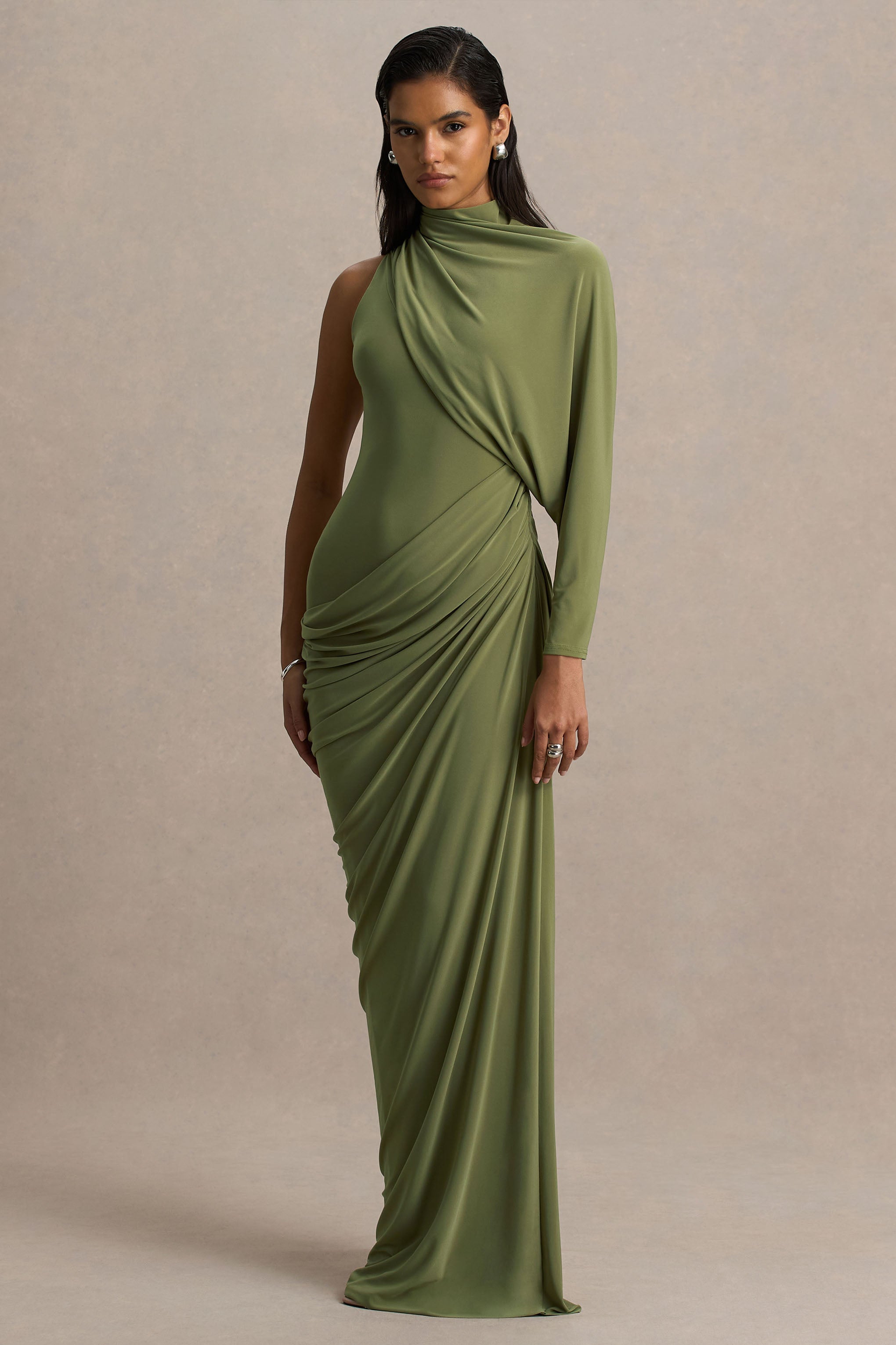 Aphra | Maxi Dress for Women with Cape Sleeve & High Neck Design | Elegant Stretch Jersey for Timeless Glamour 3