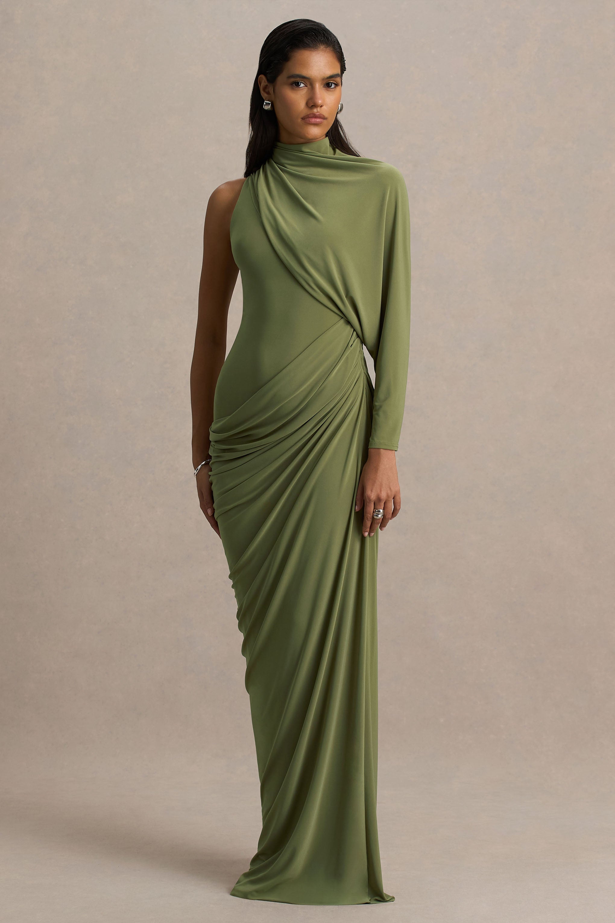 Aphra | Maxi Dress for Women with Cape Sleeve & High Neck Design | Elegant Stretch Jersey for Timeless Glamour 4