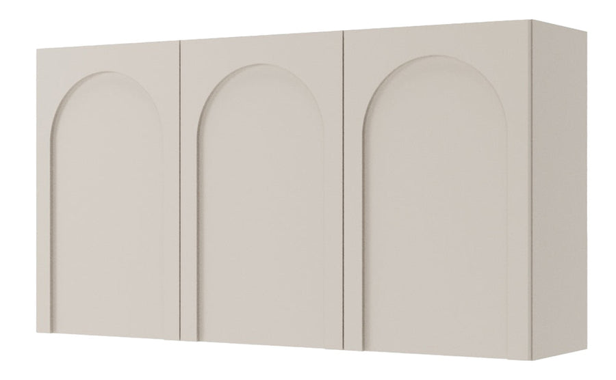 Archie Minimalist Gray-Beige 3-Door Chest of Drawers with Decorative Milling, 120 x 40 x 80 cm