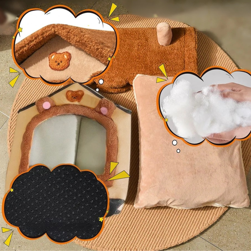 Beer-Vormig Kattenhuis - Opvouwbaar Met Afneembaar Kussen Voor Comfort 2