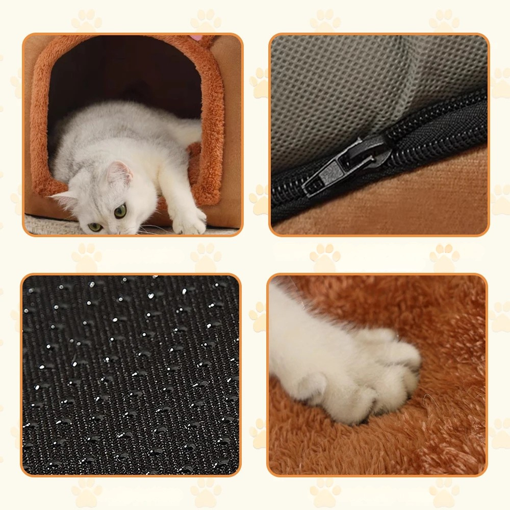 Beer-Vormig Kattenhuis - Opvouwbaar Met Afneembaar Kussen Voor Comfort 3