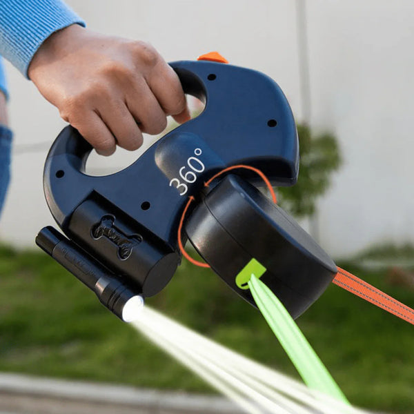 DuoLeash 2-in-1 Hondenriem met LED-Licht en 360° Draaimechanisme voor Twee Honden – Handige en Veilig Wandelen - 1