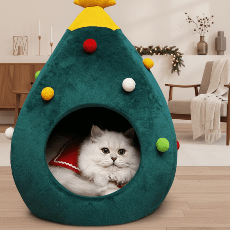 CatyPine | Cat Christmas Tree Bed with Plush Design | Cozy Retreat for Cats 1
