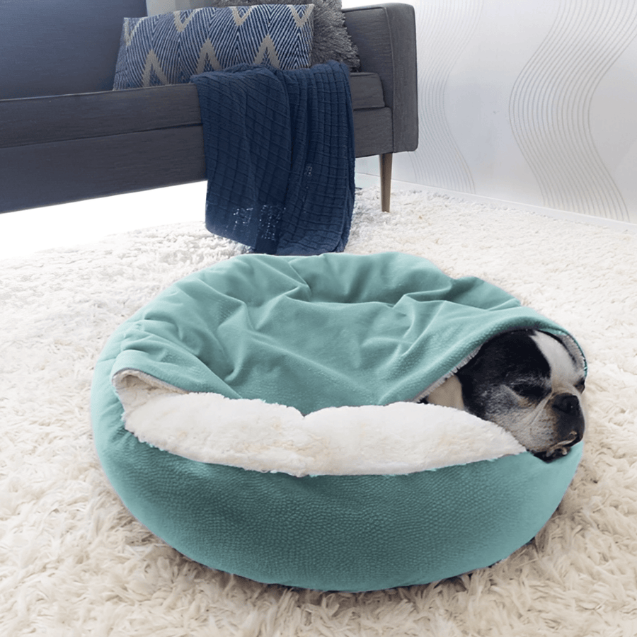 CuddleCave | Cozy Pet Bed with Integrated Blanket for Extra Warmth | Safe Retreat for Cats and Dogs 1