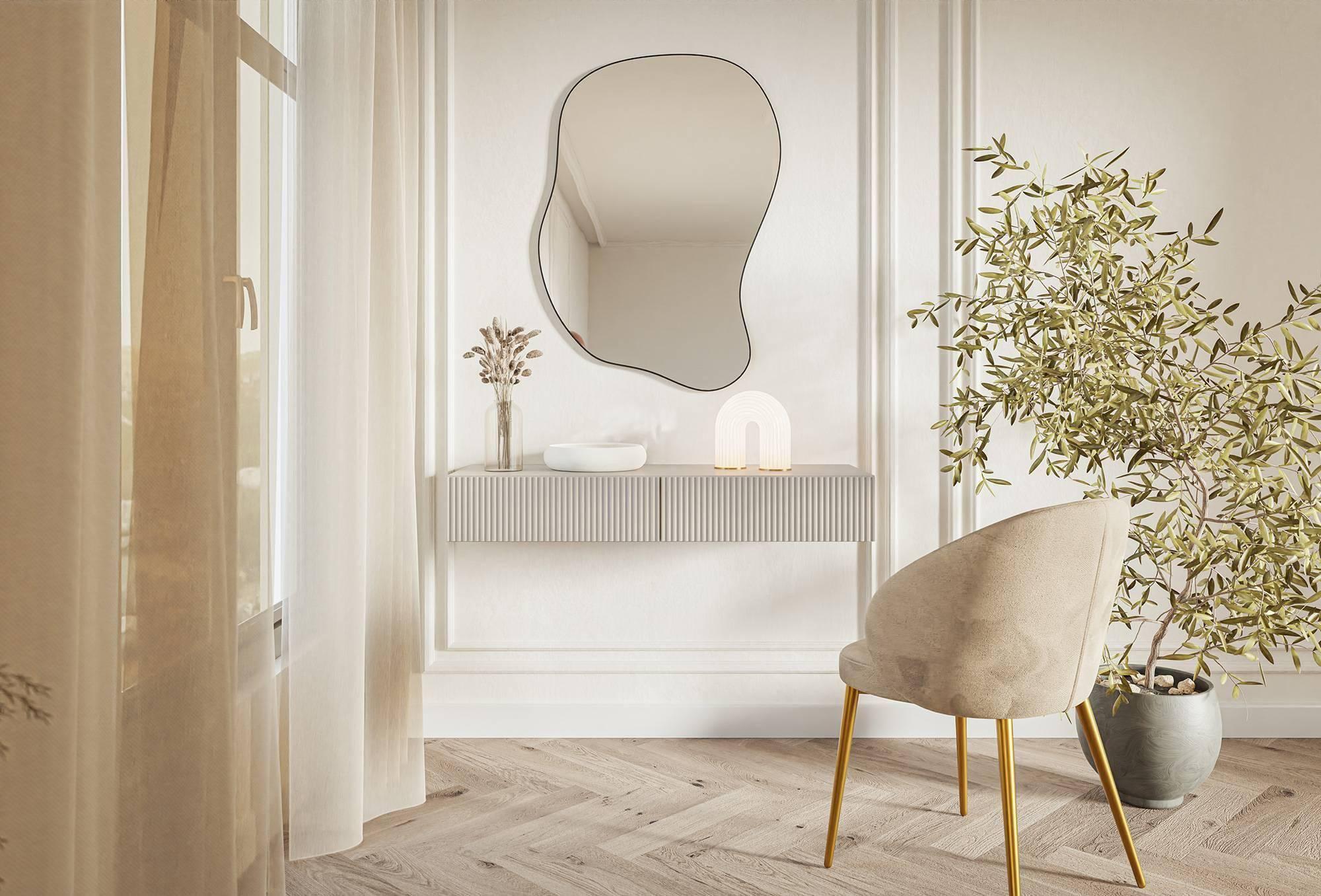 Vesper Modern Floating Dressing Table with Push-to-Open Drawers, Light Grey, 110 x 40 x 16 cm