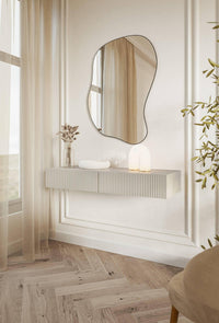 Vesper Modern Floating Dressing Table with Push-to-Open Drawers, Light Grey, 110 x 40 x 16 cm