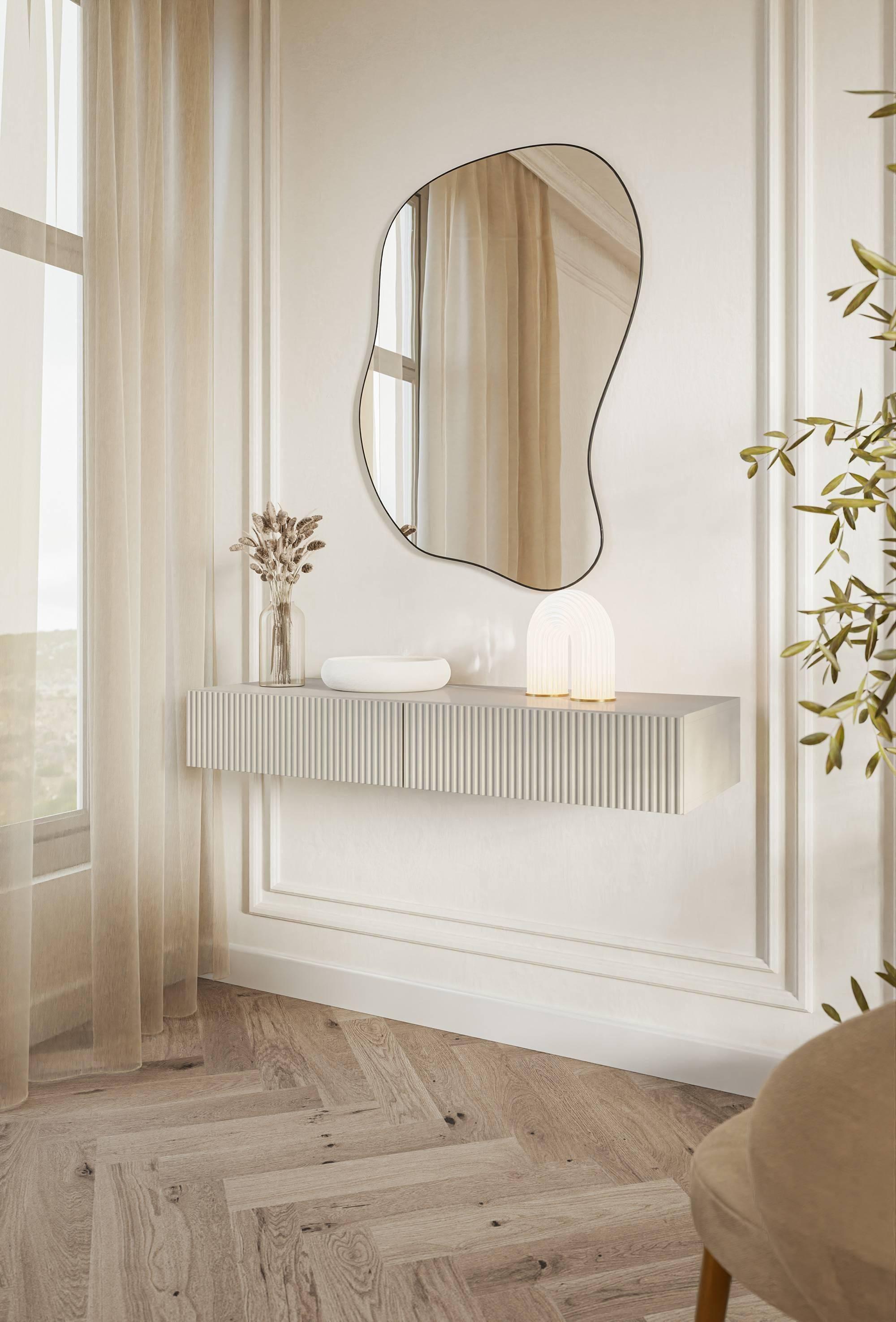 Vesper Modern Floating Dressing Table with Push-to-Open Drawers, Light Grey, 110 x 40 x 16 cm