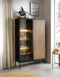 Tiana Modern Wall Cabinet with Built-in Lighting, Black & Oak