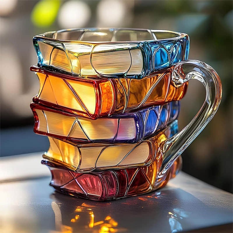 Literary Mug | 3D Book-Shaped Glass with Hand-Painted Design | Unique Gift for Book Lovers 1