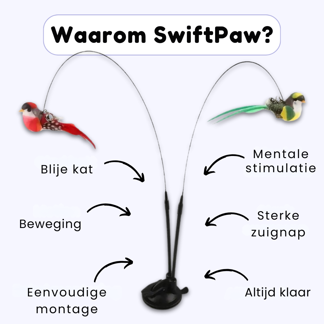 SwiftPaw™ Interactief Kattenspeelgoed met Zuignap - Zelfspelende Hengel met Vogel & Muis - Tegen Verveling & Stress