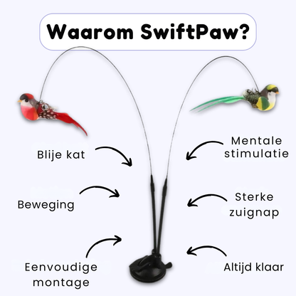SwiftPaw™ Interactief Kattenspeelgoed met Zuignap - Zelfspelende Hengel met Vogel & Muis - Tegen Verveling & Stress