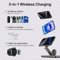 3-in-1 Wireless Charger | Fast Charging Station for iPhone, Apple Watch & AirPods with Foldable Design for Space-Saving Convenience