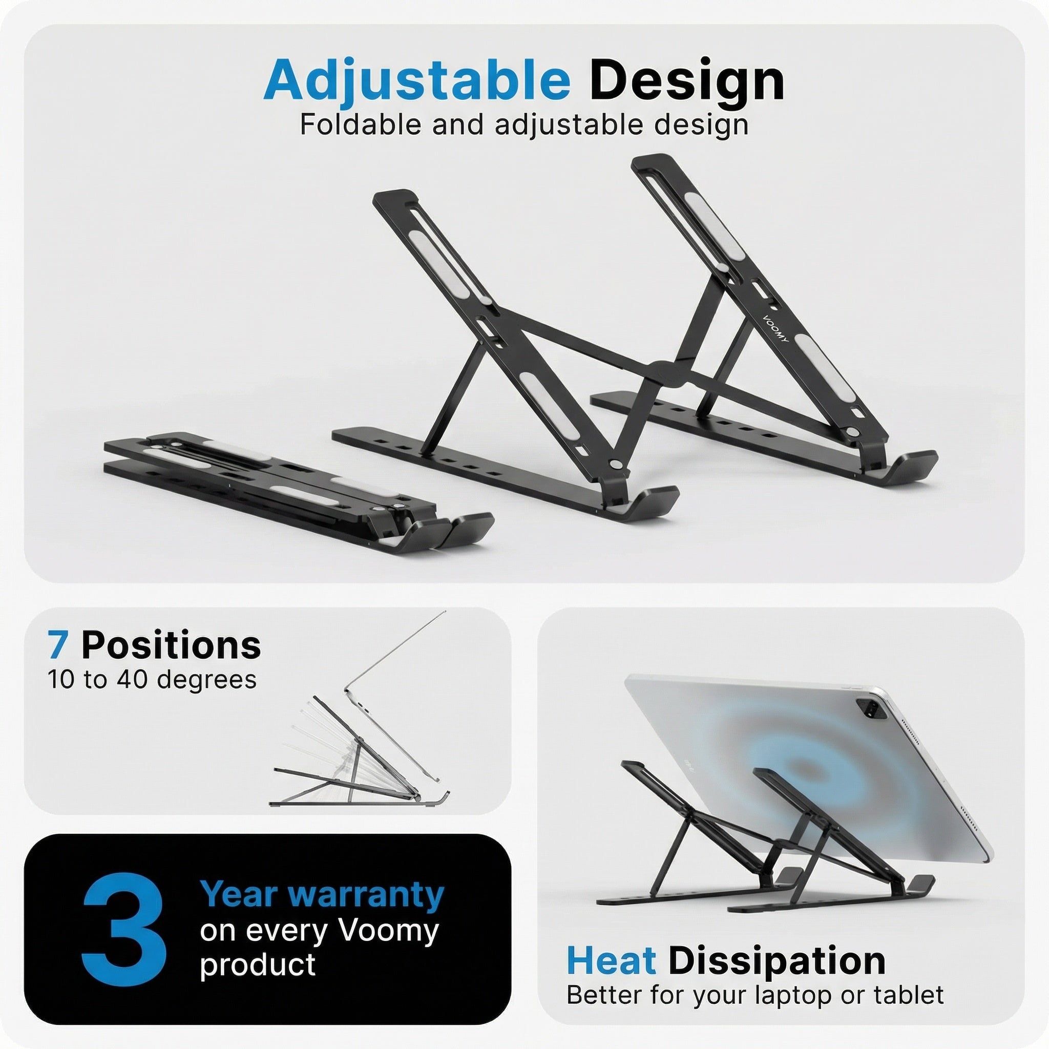 Adjustable Laptop Stand for Desk with Ergonomic Design & Foldable Feature for Comfort and Cooling