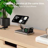 Voomy | 3-in-1 Wireless Charger with 15W Fast Charging | Sleek Aluminum Design for Convenient Apple Device Charging
