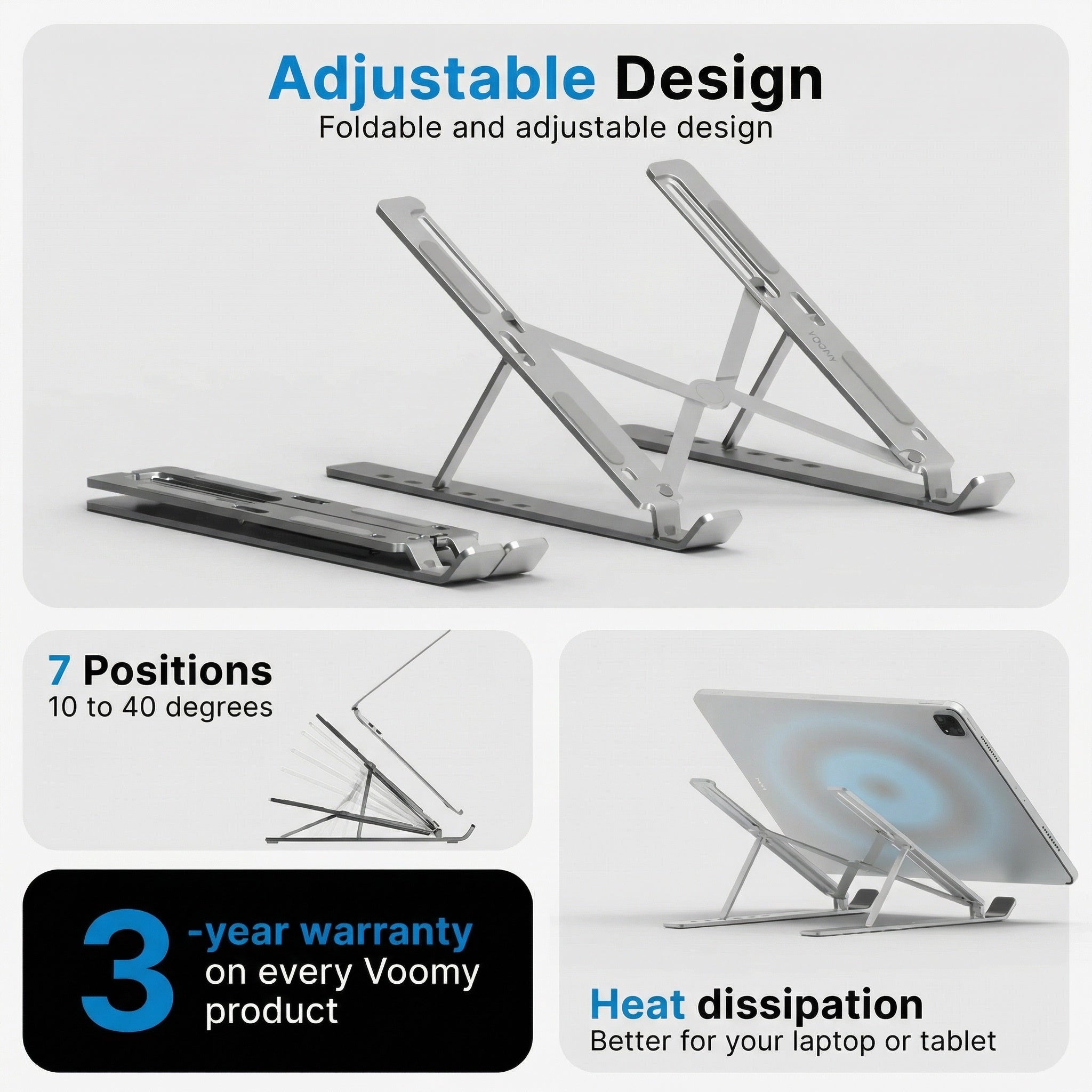 Adjustable Laptop Stand for Desk with Ergonomic Design & Cooling | Foldable Aluminum Riser for Comfort and Portability
