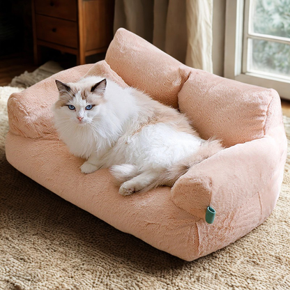 Luxe KattenSofa met Fluweelzachte Teddy-Stof – Ergonomisch en Stijlvol Design in Beige voor Comfortabele Nachten - 2