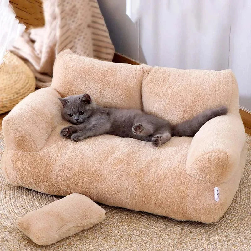 Luxe KattenSofa met Fluweelzachte Teddy-Stof – Ergonomisch en Stijlvol Design in Beige voor Comfortabele Nachten - 1