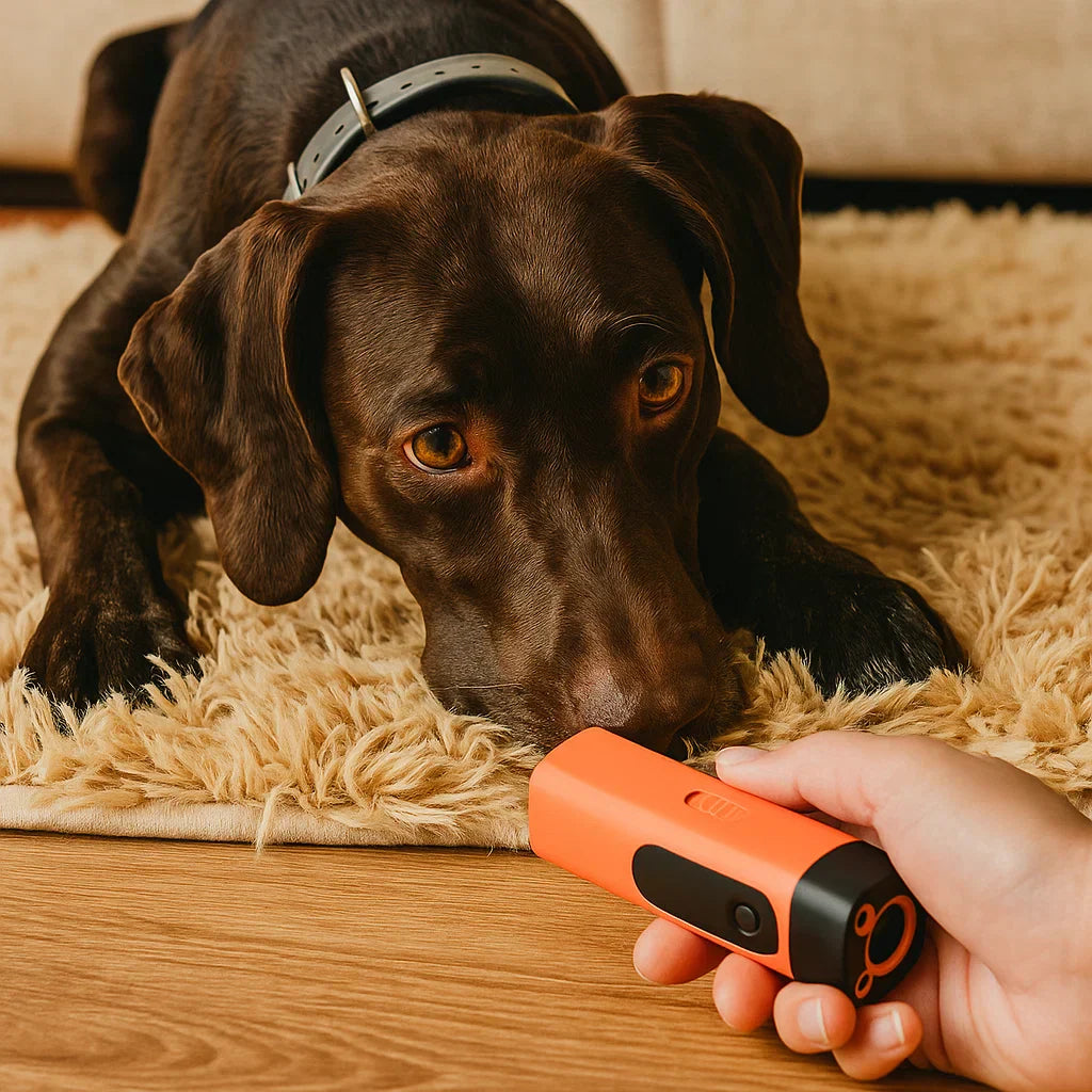 Rustige hond na gebruik CalmBark anti-blaf systeem