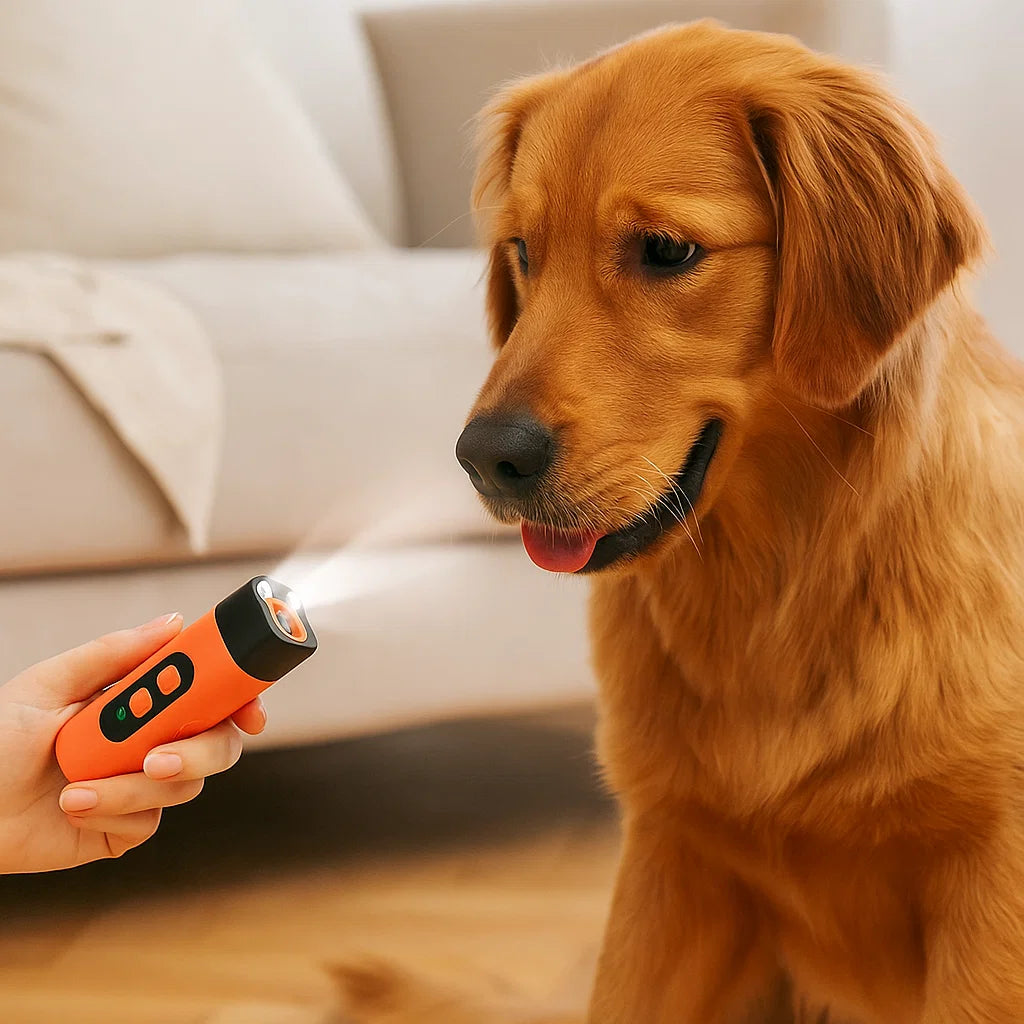 Hond met CalmBark anti-blaf training apparaat